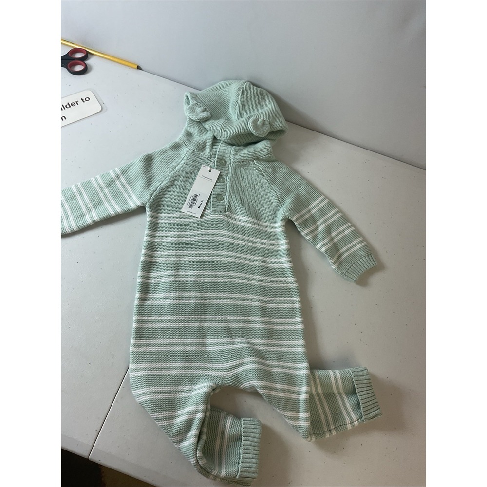 New Janie And Jack 3-6 Months Boy‎ Knit Sweater Hooded Jumpsuit Stripe Cute Soft